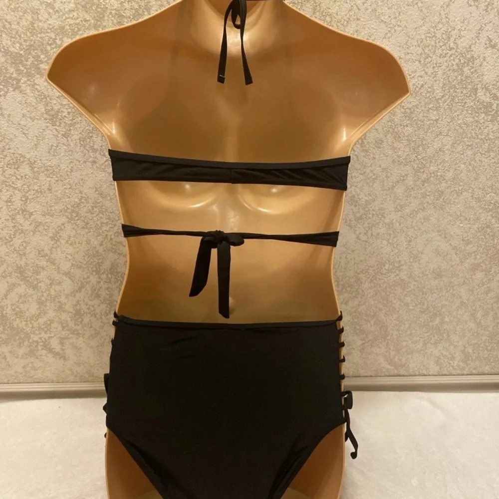 Black Wrap Strappy Bottom Bikini Set